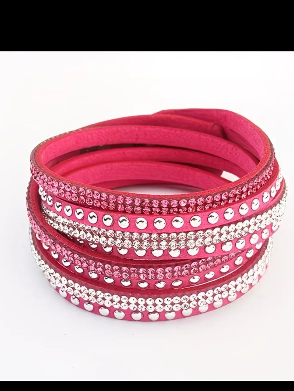 🆕️ FUSHIA PINK WITH RHINESTONES & SILVER STUDS WRAP BRACELET